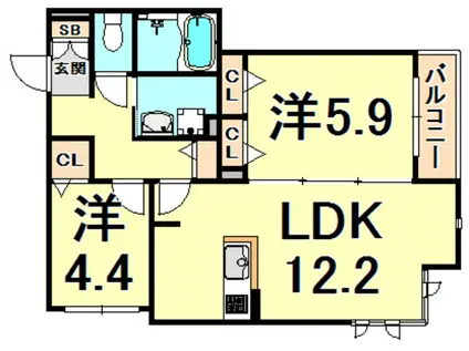 SHAMAISON 西宮北口(2LDK/3階)の間取り写真