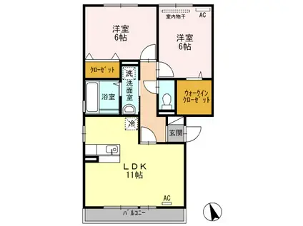 グリーンレジデンスA棟(2LDK/3階)の間取り写真