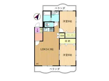 ヴェルテックス藤(2LDK/2階)の間取り写真