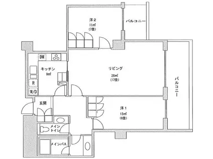 駒沢ガーデンハウス(2LDK/4階)の間取り写真