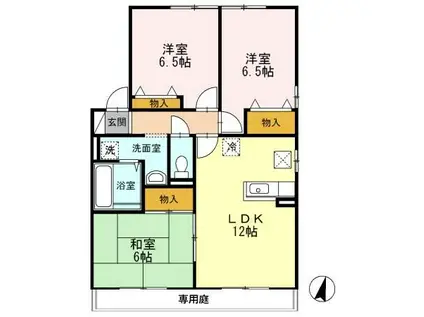 メルベーユ富の原C(3LDK/1階)の間取り写真