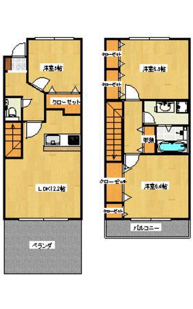 ヨーロピアンシャレー香西北町タウンハウス(3LDK/1階)の間取り写真