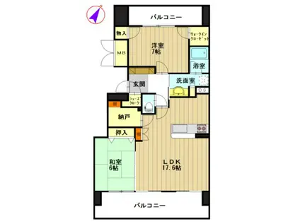 ポレスターセントラルシティ弘前(2LDK/6階)の間取り写真