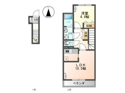 ラ・パレットII(1LDK/2階)の間取り写真