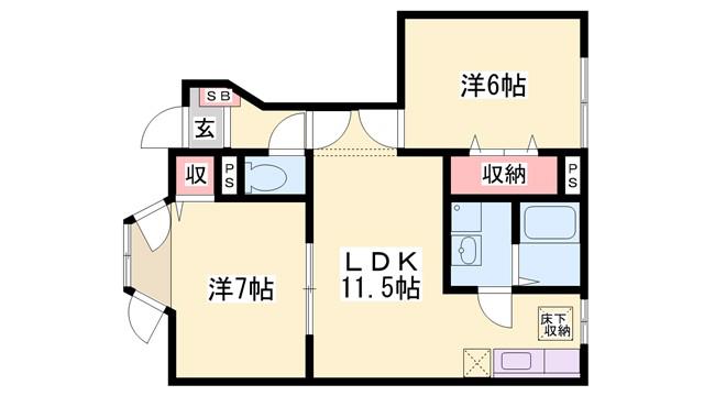 グリーンコート柿内(2LDK/1階)の間取り写真