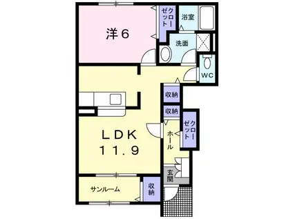 パーシモン ファーム(1LDK/1階)の間取り写真