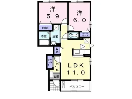 ビッグアイランドハーヴェストB(2LDK/1階)の間取り写真