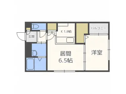 コートロティ南円山(1DK/1階)の間取り写真