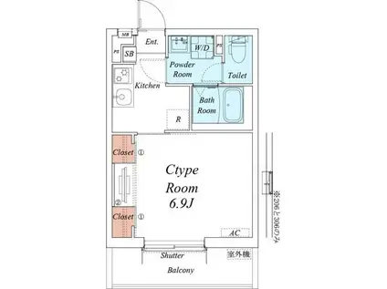 リブリ・ビエント中山(1K/2階)の間取り写真