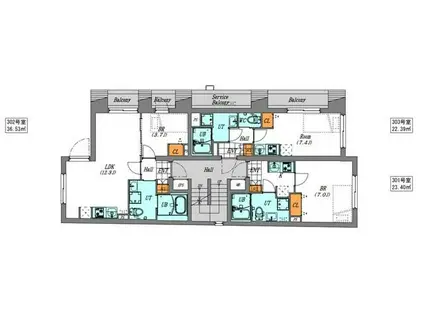 LUORE大山(1K/3階)の間取り写真