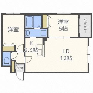 テラス ココロ(2LDK/2階)の間取り写真