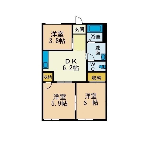 グリーンハイツ愛川 C(3DK/1階)の間取り写真