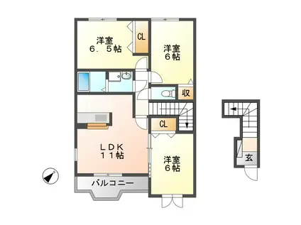 グリシーヌ B(3LDK/2階)の間取り写真