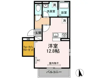 DーROOM夏目 弐番館(ワンルーム/2階)の間取り写真