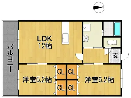 キャッスルコートB棟(2LDK/3階)の間取り写真