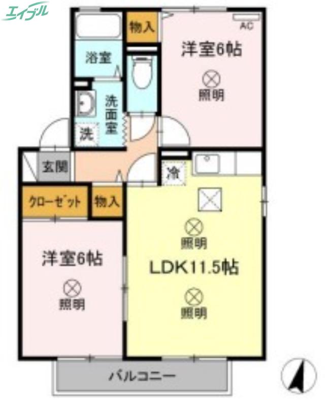 セレーノ今保A棟(2LDK/1階)の間取り写真