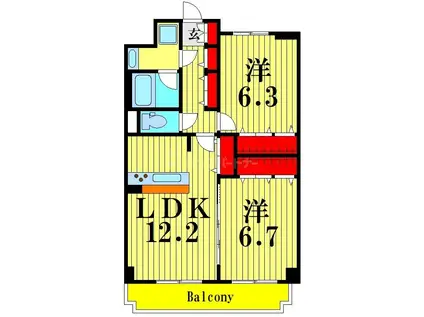 ENCHANTE OHMIYA(2LDK/3階)の間取り写真