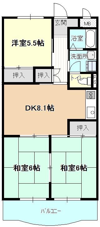 グランドハイツカトレア(3DK/3階)の間取り写真