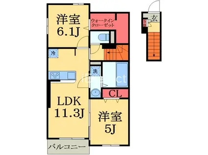 ケインズコートI(2LDK/2階)の間取り写真