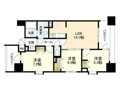 パークフラッツ横濱公園(3LDK/8階)の間取り写真