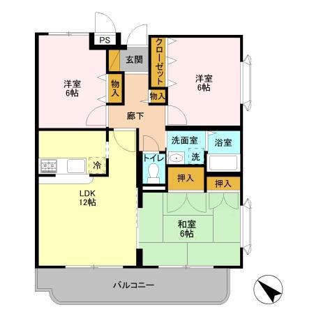 プレシオス(3LDK/2階)の間取り写真