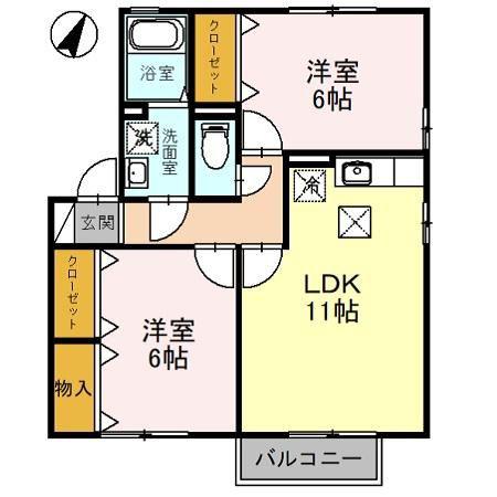 リバーサイド櫛川 A(2LDK/1階)の間取り写真