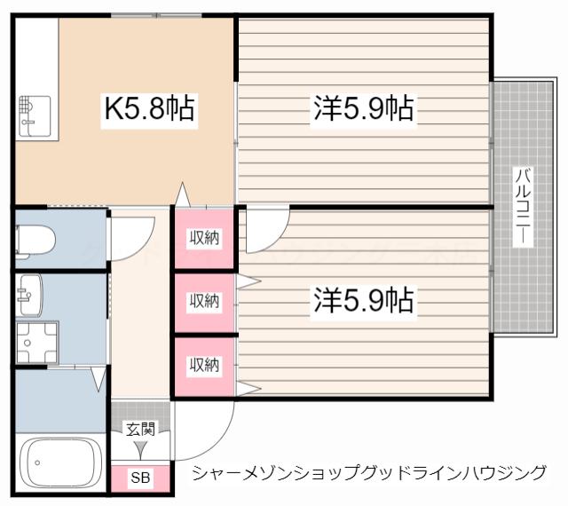 オネストA棟(2K/1階)の間取り写真