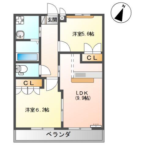 フリーダム(2DK/2階)の間取り写真
