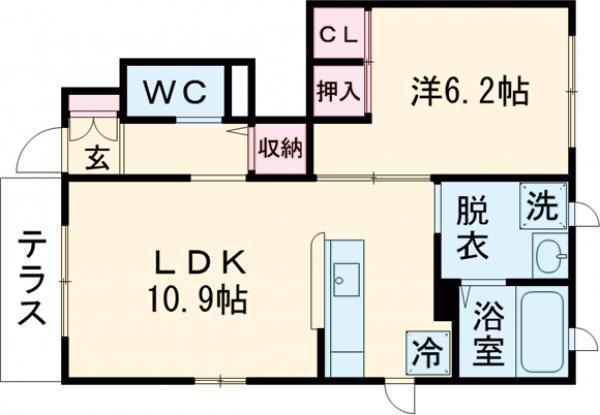 かぐや姫パーク A棟(1LDK/1階)の間取り写真