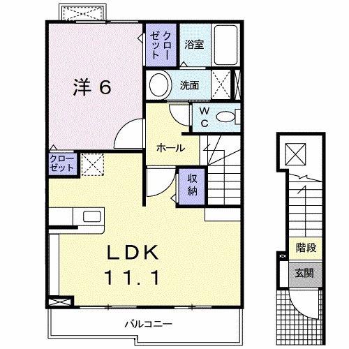 カーサ エレガンテII(1LDK/2階)の間取り写真