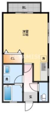 コーポ大手II(ワンルーム/2階)の間取り写真