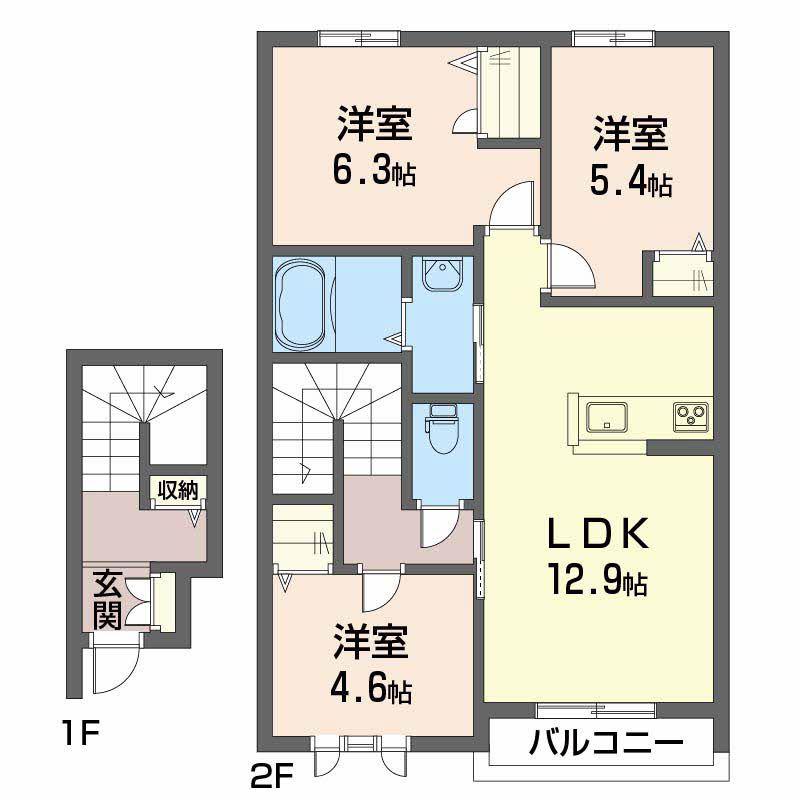 シャーメゾン小泉 B棟(3LDK/2階)の間取り写真