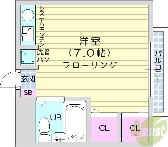 キャトル八乙女(ワンルーム/3階)の間取り写真