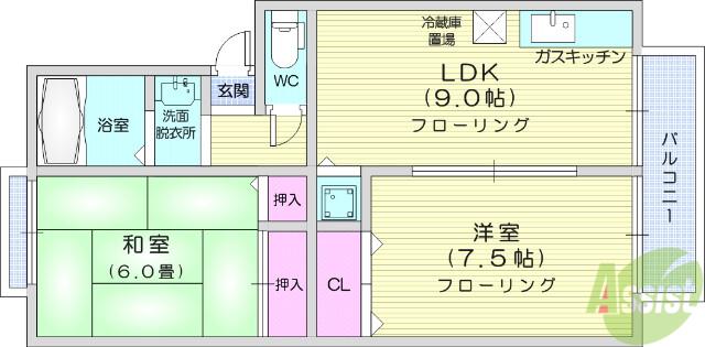 トゥインクルコート文化町9番館(2LDK/1階)の間取り写真