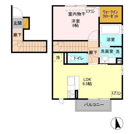 シャルール(1LDK/2階)の間取り写真