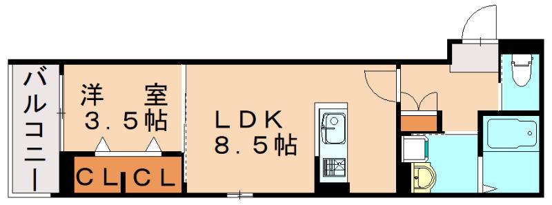 ROBOT HOME 竹下(1LDK/3階)の間取り写真