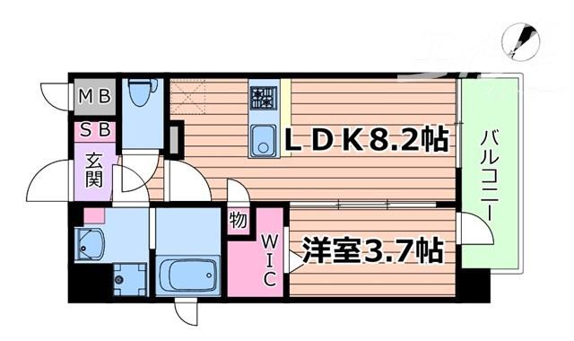 プランドール新北野(1LDK/5階)の間取り写真