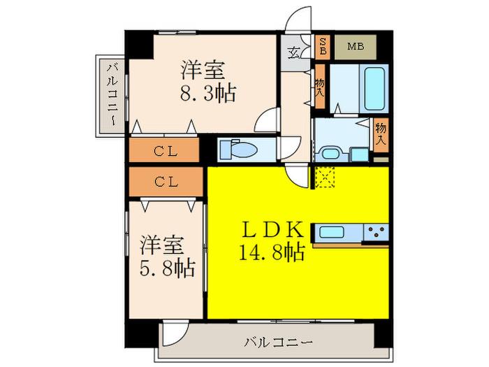 ドン・パレス江坂(2LDK/9階)の間取り写真