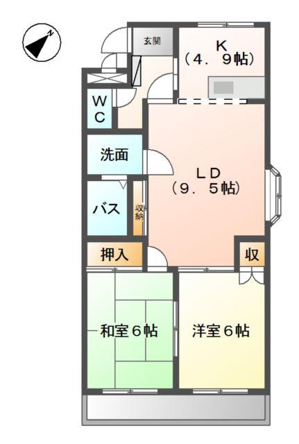 グランデールフジミ(2LDK/3階)の間取り写真