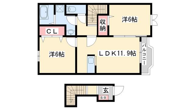 グランディールII-A(2LDK/2階)の間取り写真