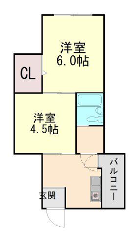シャトー御影(2K/5階)の間取り写真