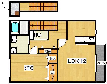 ヴェヌスタ郡津(1LDK/2階)の間取り写真