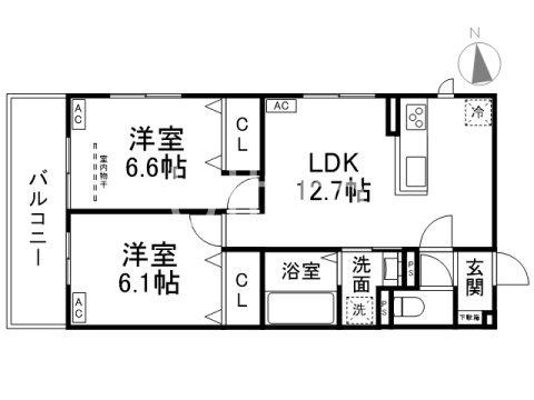 GRAMM深草 ノース(2LDK/2階)の間取り写真