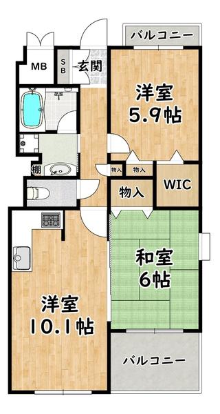 アリュレ御幣島(2LDK/2階)の間取り写真