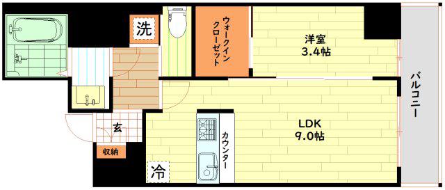 セレニテ本町リアン(1LDK/15階)の間取り写真