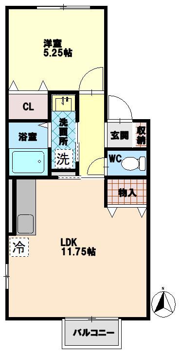 SEEDS WIT佐古(1LDK/2階)の間取り写真