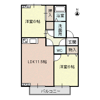 サウス・ヴィレッジ(2LDK/2階)の間取り写真