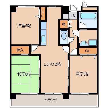 風祭ハイツ(3LDK/3階)の間取り写真
