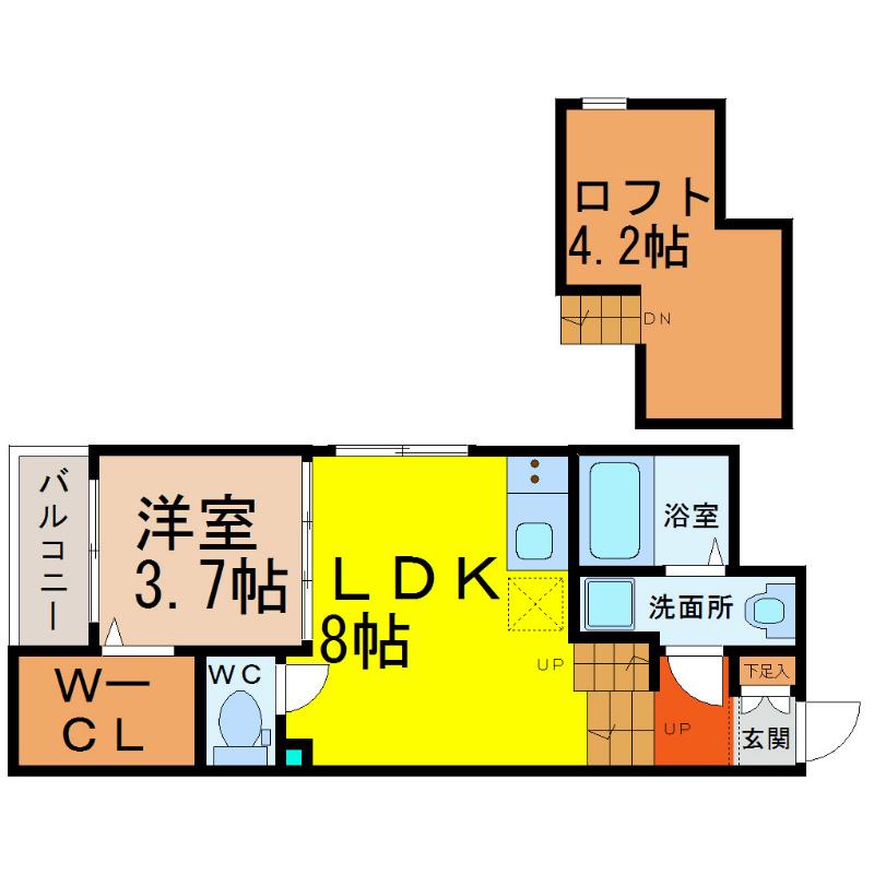 ノースヒル(1LDK/2階)の間取り写真