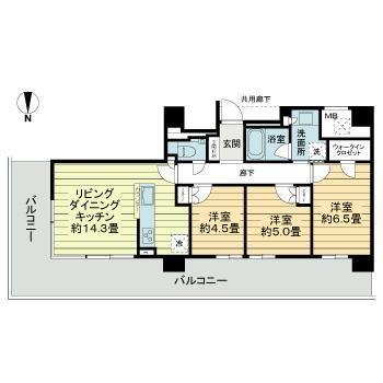 ライオンズタワー岡山千日前(3LDK/11階)の間取り写真